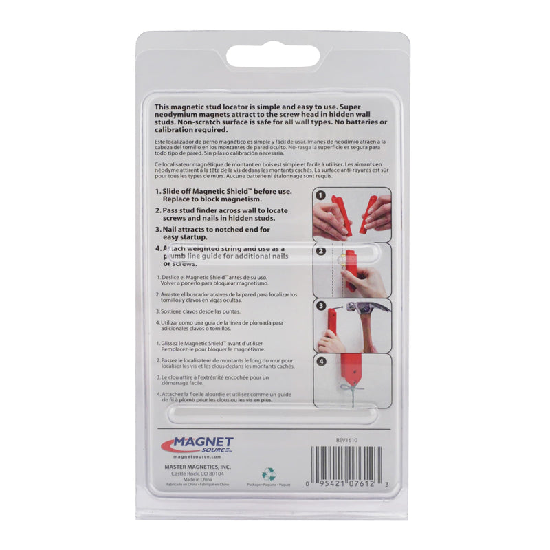 Master Magnetics Magnetic Stud Magnet Finder with Shield - Drywall Screw and Nail Locator, Red, 07612 1 Count (Pack of 1)