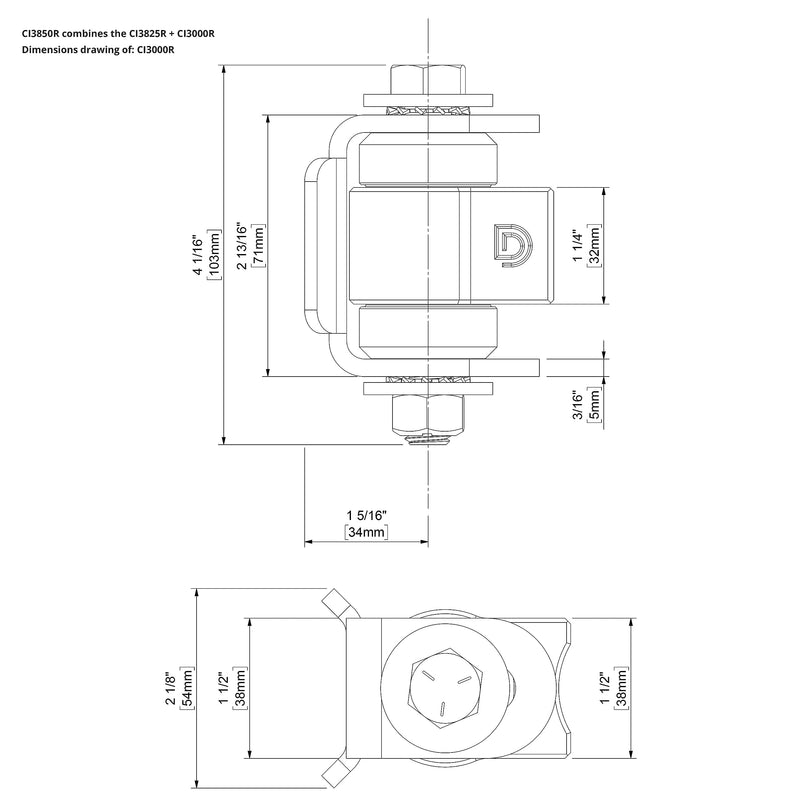D&D CI3000R Shut It Center Mount Heavy Duty Weld-On Gate Hinge, 1pc