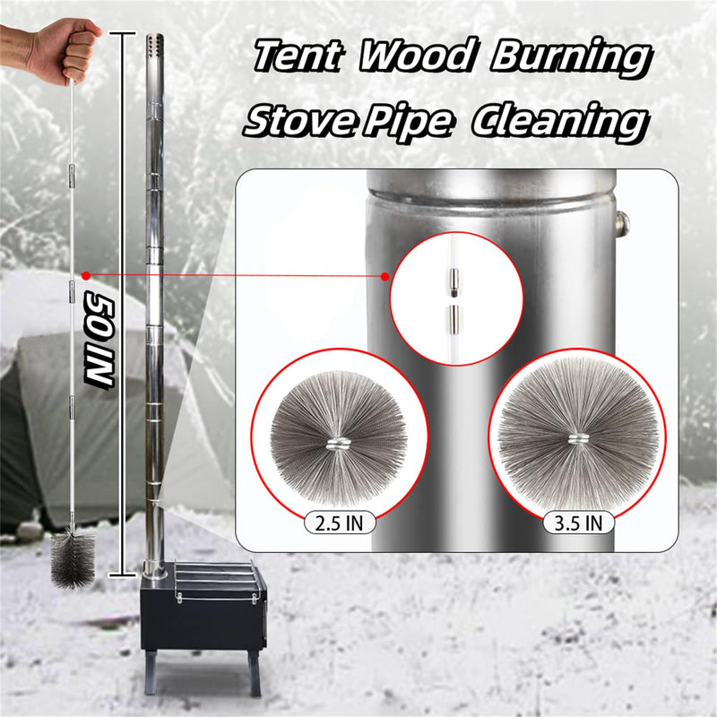 50 in Tent Wood Burning Stove Pipe Cleaning Brush Stainless Steel Bristles 2.5IN