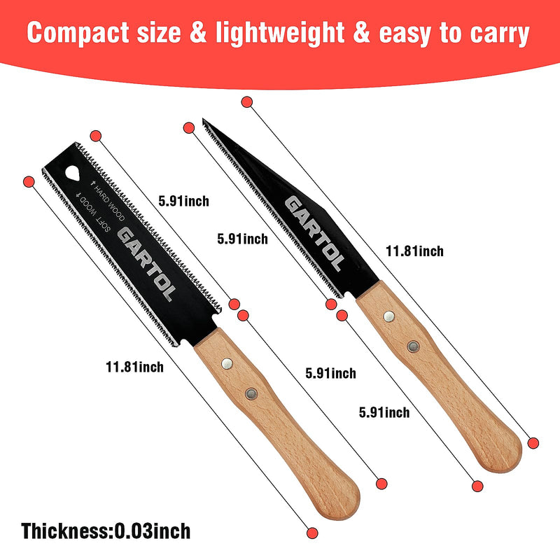 GARTOL 2-Piece Japanese Hand Saw Set, 6-Inch Flush Cut & Double-Edged Ryoba Saw, Precision Woodworking Tools, SK5 Flexible Blade & Wooden Handle for DIY, Woodworking, Furniture Making & Carpentry HS-2P