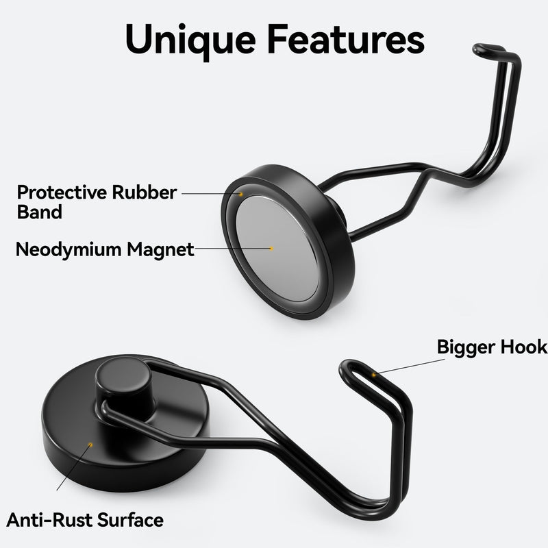 Tohoer Magnetic Hooks, 100LBS Neodymium Magnets Hook Heavy Duty with Rust Proof for Fridge, Refrigerator, Oven, Grill, BBQ, Key, Tools Holder, Kitchen, Outdoor, Hanging Wreaths, Utensil Hangers 4 x 32MM Black