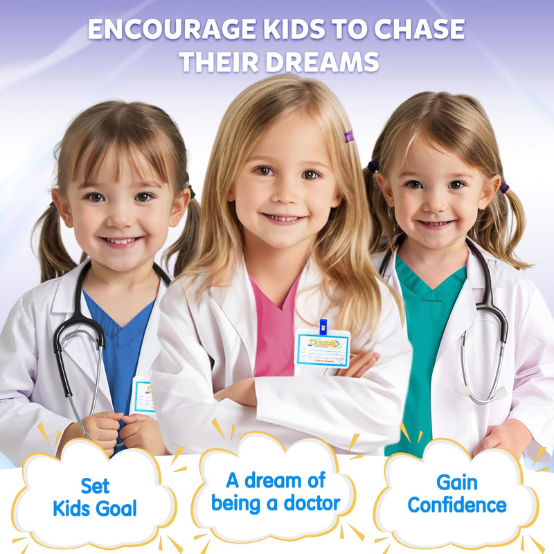 RioRand Doctor Costume for Kids With Stethoscope Lab Coat Career Day Costume Halloween Dress Up For Boys Girls 3-12 XXL-150/9-10Y Pink