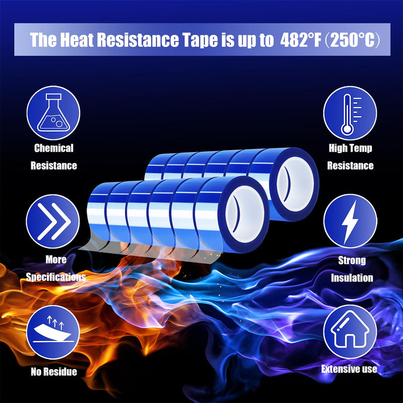 12 Rolls 20mm x16m(52FT) Blue Heat Tape High Temperature Heat Resistant Tape Heat Transfer Tape for Heat Sublimation Press Vinyl,No Residue