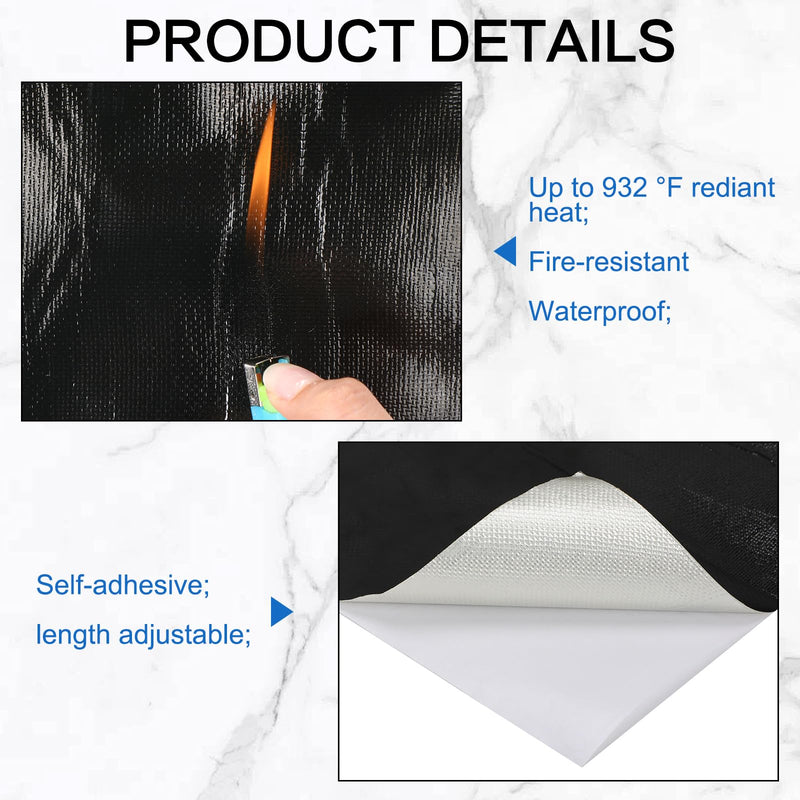 Hicarer Thermal Heat Shield Barrier Adhesive, Aluminized Fiberglass Heat Shield Resistant Material Tape, Heat Insulation Sheet for Auto Use, House, Barbecue(Black,12 x 118 Inch) Black 12x118 inch