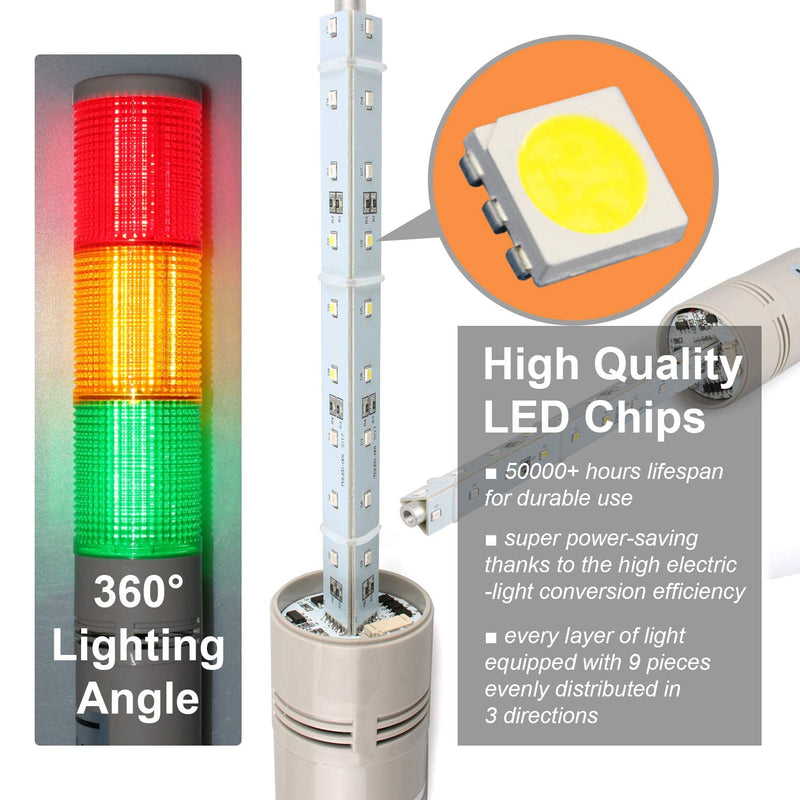 LUBAN 12V LED Tower Stack Lights, Industrial Warning Signal Lights Tower Lamps, Facility Safety Signal Indicator, LED Andon Light (DC 12V/2 Layers/with Sound) DC 12V 2-Layer + Buzzer