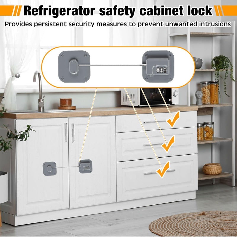 8 Pack Fridge Lock Heavy Duty Locks for Fridge Freezer Lock for Child Safety Cabinet Coded Adhesive Combination Refrigerator for Drawers Cabinet Window Easy Install No Drilling Black (Gray) Gray