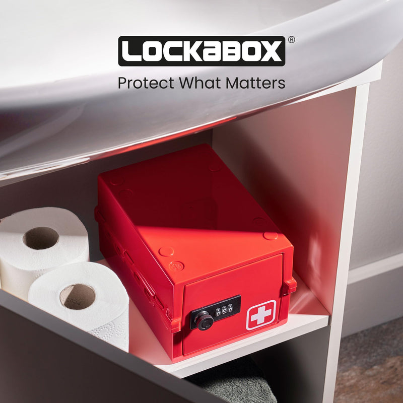 Lockabox Mini™ | Small Medicine Lock Box with Combination Lock (Half Letter Sized) | Mini Medical Lockable Box For Tablets, Creams & Medical Pens | External Size 8.8 x 6.1 x 4.7 Inches (Medi Red) Medi Red