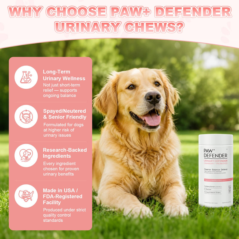 Dog UTI Treatment, Cranberry Supplement for Dogs, Urinary Tract & Bladder Incontinence Support with Natural Cranberry Extract & D-Mannose & UT Probiotics, Includes 10 Urine Test Strips, 120 Chews