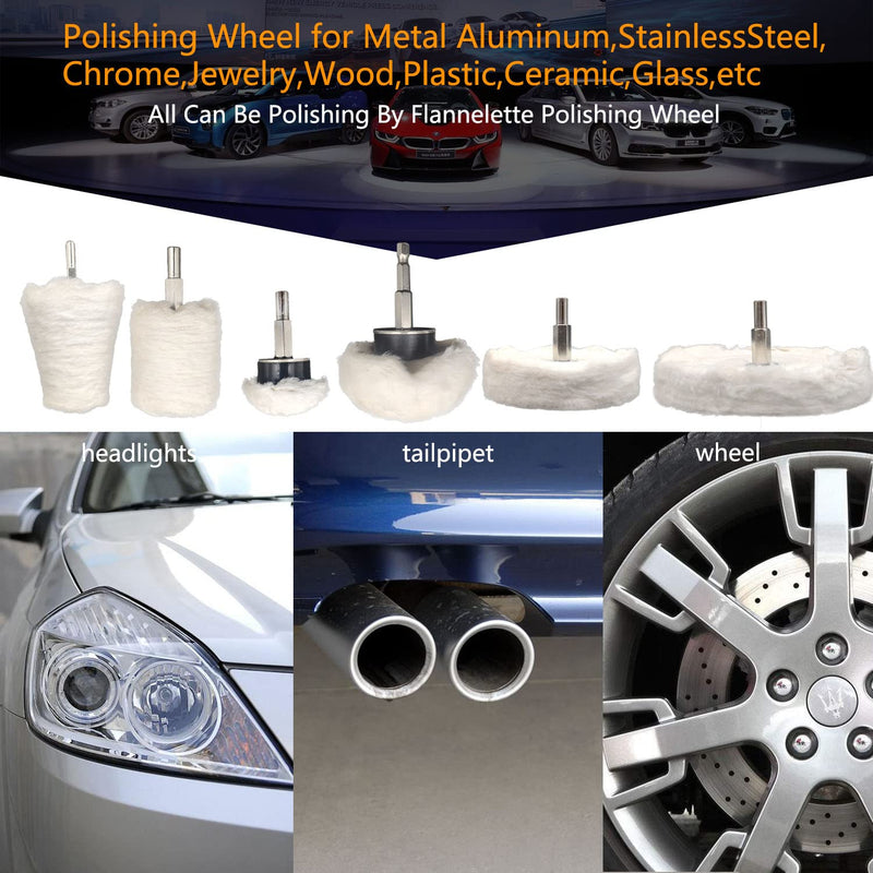 6 pcs Buffing Wheel for Drill,Buffing Pad Polishing Wheel Kits,Wheel Shaped Polishing Tool for Metal Aluminum,Stainless Steel,Chrome,Jewelry,Wood,Plastic,Ceramic,Glass,etc 6