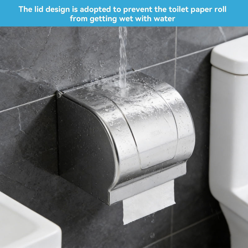 Toilet Paper Holder with Cover Dog Cat Proof Stainless Steel Roll Paper Holder Wall Mount Tissue Box Cover Waterproof Toilet Paper Storage Rack Bathroom Accessories