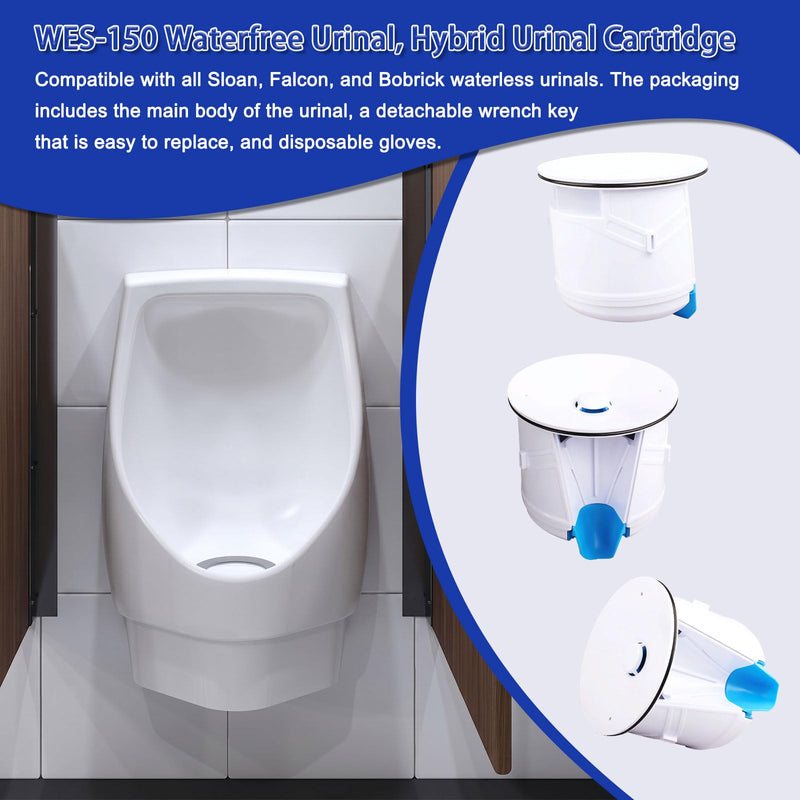 WES-150 WaterFree Urinal Cartridge Compatible with All Sloan Waterfree Urinals, Includes Cartridge, Wrench Key & Disposable Gloves