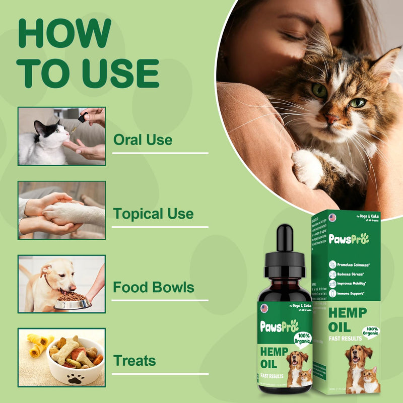 4-Pack Hеmp Oil for Dogs and Cats - Hip and Joint Support - Skin and Coat Health - with Omega 3, 6, 9 and Vitamins - Fast Results 4-Pack