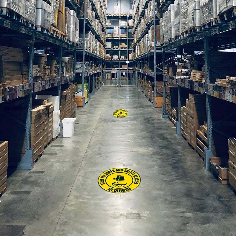 Steel Toe Shoes and Safety Glasses Required Non-Slip Floor Marker | 16" Circle Floor Marker Vinyl Decal| Protect Your Business, Work Place & Customers | Made in The USA