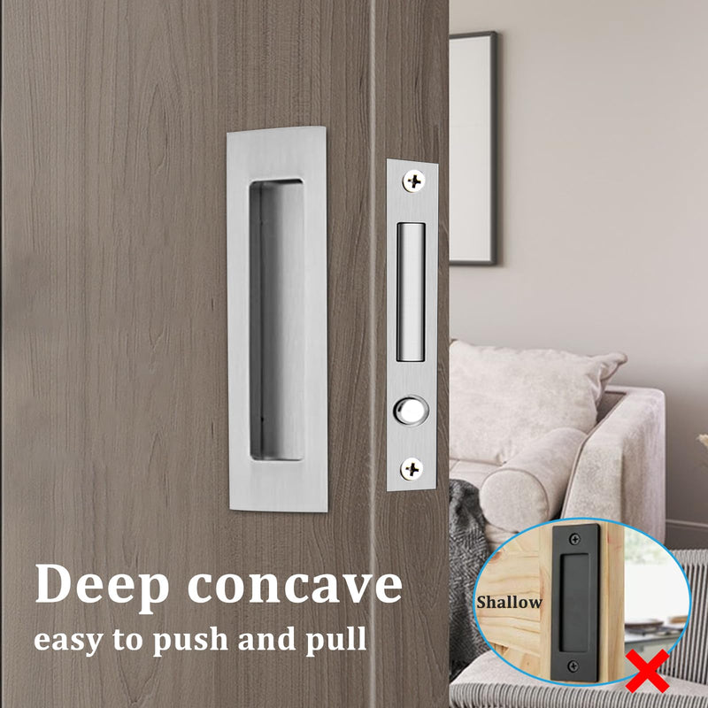 Dontay Sliding Pocket Door Handles, 304 Stainless Steel Non Locking Pocket Door Hardware, Recessed Flush Finger Pulls, Heavy Duty Edge Pull with Pop Out Ring Pull (Satin Nickel (1 Set), 4.72 Inch) Satin Nickel (1 Set)
