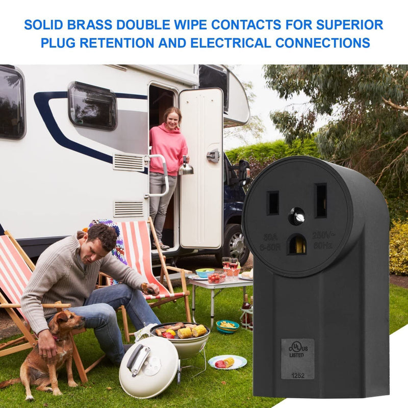 Micmi NEMA 6-50R Receptacle 2-Pole 3-Wire Surface Mount Power Receptacle 250V 50A UL Listed, Black (NEMA 6-50R)