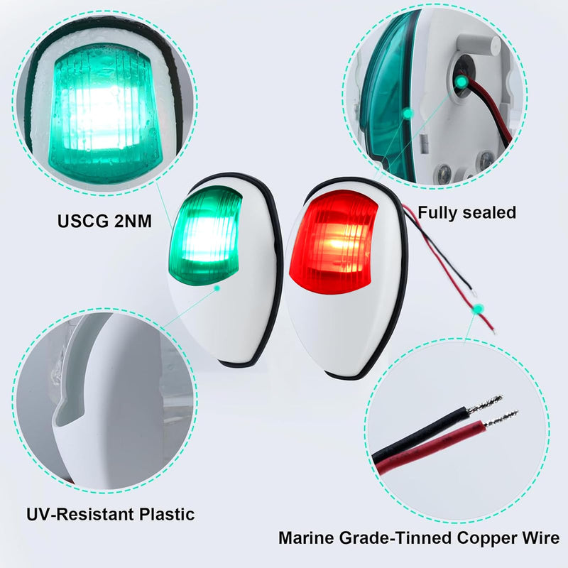 Marine Navigation Lights Bow Lights for Boats Led,USCG 2NM Waterproof Red And Green Boat Running Lights for Pontoon,Skiff,Yacht,Jon Boat White Plastic