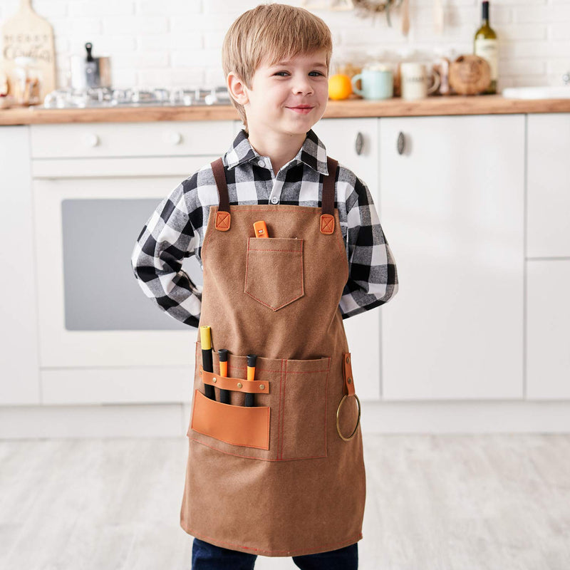 NEOVIVA Heavy Duty Work Apron for Kid Boys with Pockets and Adjustable Cross-back Straps Golden Rod