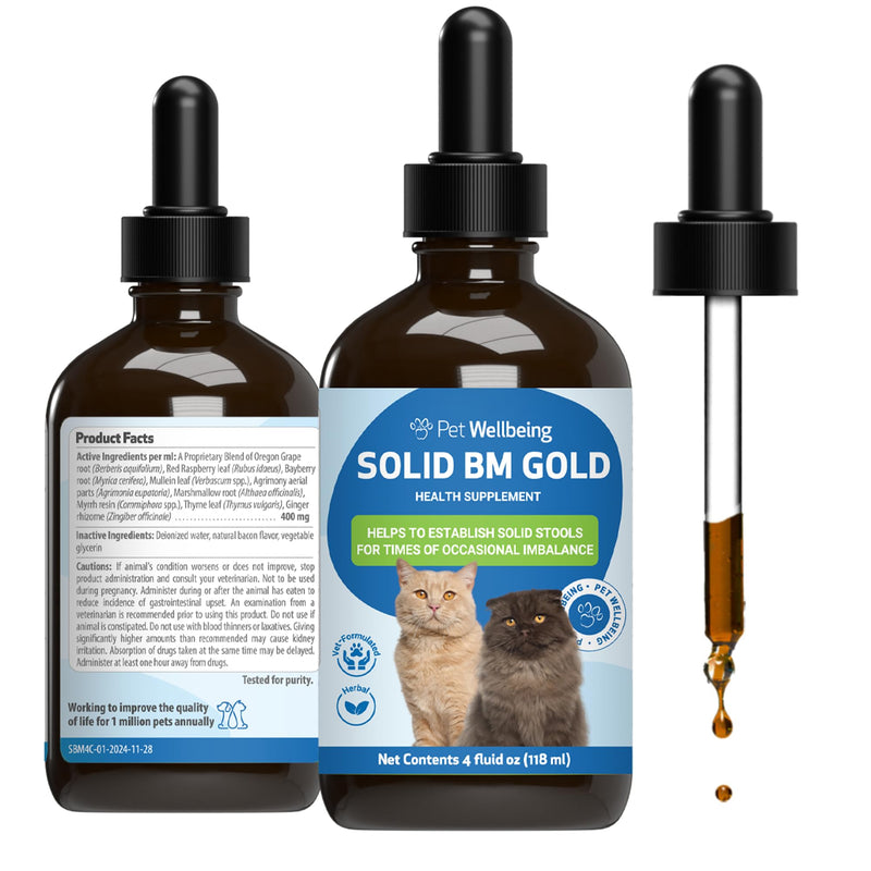 Pet Wellbeing Solid BM Gold for Cats - Supports Healthy Digestive Function, Solid Stools, Bayberry, Oregon Grape - Veterinarian-Formulated Herbal Supplement 4 oz (118 ml) (4 fl oz (118 ml)) 4 fl oz (118 ml)