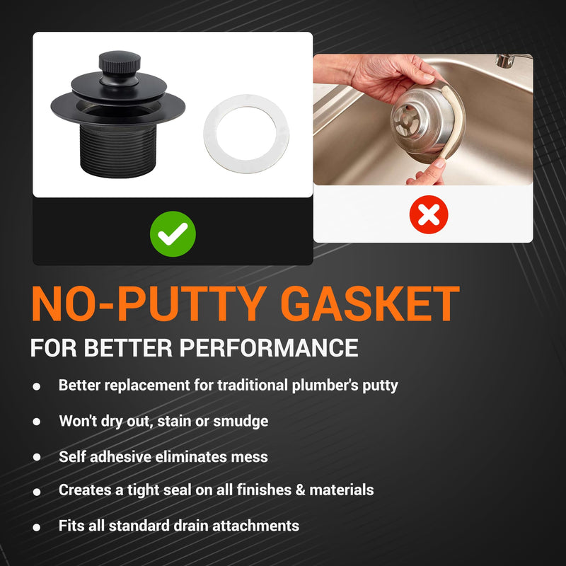 BlueStars Lift & Turn Tub Trim Kit Set with Two-Hole Overflow Faceplate - US Standard Size Fits 1.40"-1.50" Holes - Complete Kit with Fine Thread/Coarse Thread & No-putty Gasket Assembly