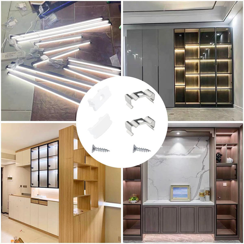 24PCS Led Channel Metal Mounting Clips Led Channel End Caps for LED Strip Lights Installation U-Shape LED Cover Diffuser Track with Complete Mounting Accessories for Easy Installation