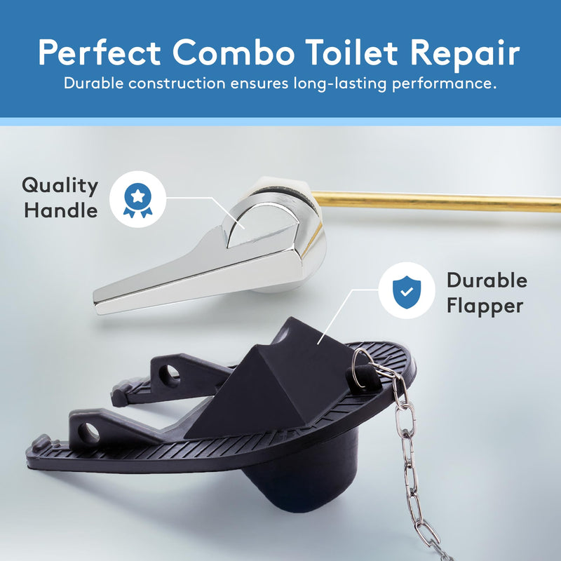 RAVINE Universal Front Mount Chrome Toilet Handle Replacement Kit with 2 Inch Toilet Flapper Replacement - Easy Install Toilet Repair Parts, Fits Most Toilet Tanks