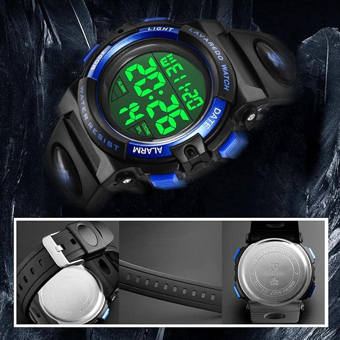 Kids Watch, Digital Watch, Boys Sports Watch, General Outdoor Use, Multifunctional, Waterproof Up To 164.0 ft (50 m), Alert, Date Display, Dual Time, LED, Analog Display, 9.3-Fluorescent Blue - NewNest Australia