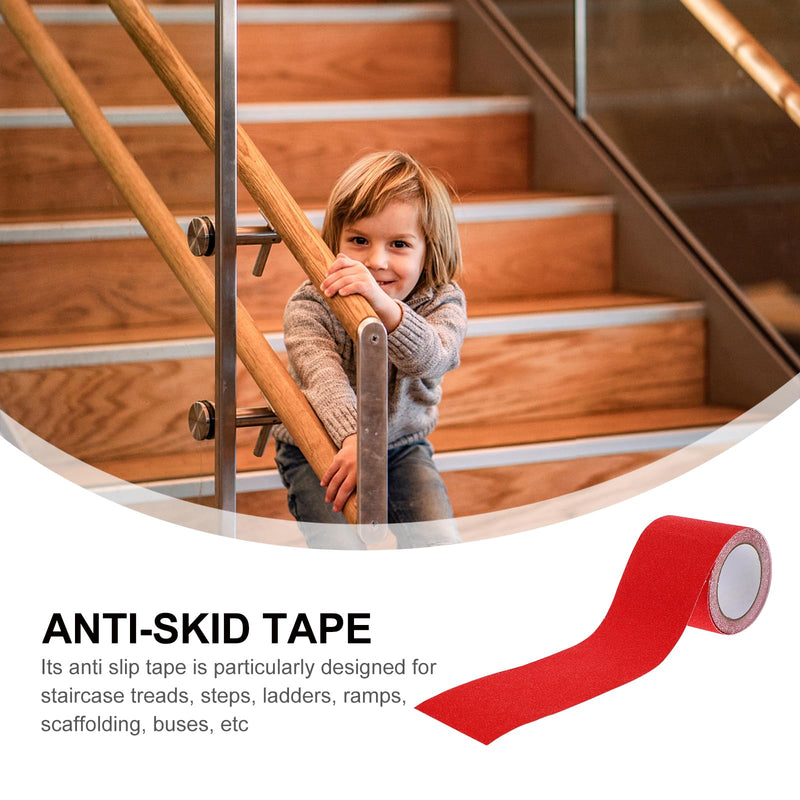 TEHAUX Anti Slip Tape for Stairs, 3.93 Inch x 16 FT Stair Treads Non Skid Tape Red, Abrasive Tape for Stairs Steps, Indoor Outdoor Step Warning Tape for Tub Pools Floor Bathrooms Stairs