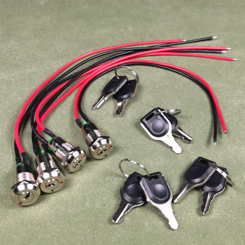 12mm On/Off Metal Key Lock Switch Prewired Key Switch Lock Maintained Latching Key Switch(Pack of 4) Prewire Key Lock Switch