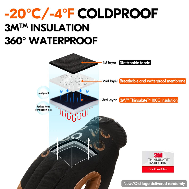 Vgo... 1-Pair -4? or above 3M Thinsulate C100 Winter Warm Waterproof Light Duty Mechanic Glove, High Dexterity, Anti-abrasion, Rigger Glove (Size M, Brown, GA9603FW) 1 Pair - Medium