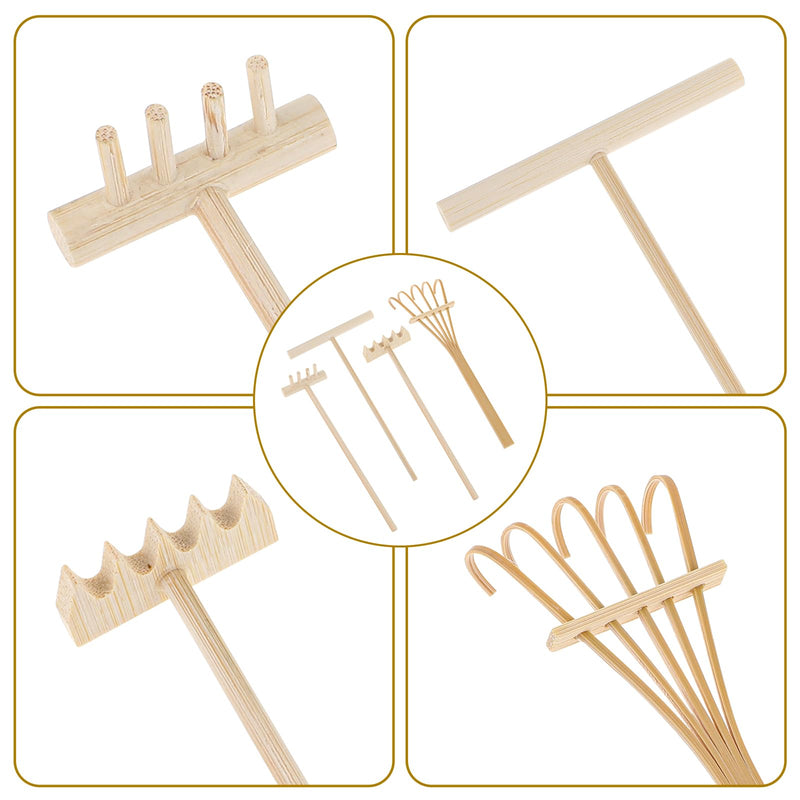 4 Pack Miniature Tabletop Rock Sand Zen Garden Accessories, Mini Zen Garden Rake Tools, Zen Sand Garden Rake Set, Small Rakes for Garden Beds, Mini Sand Stamp Rakes for Home Gift Garden Decor