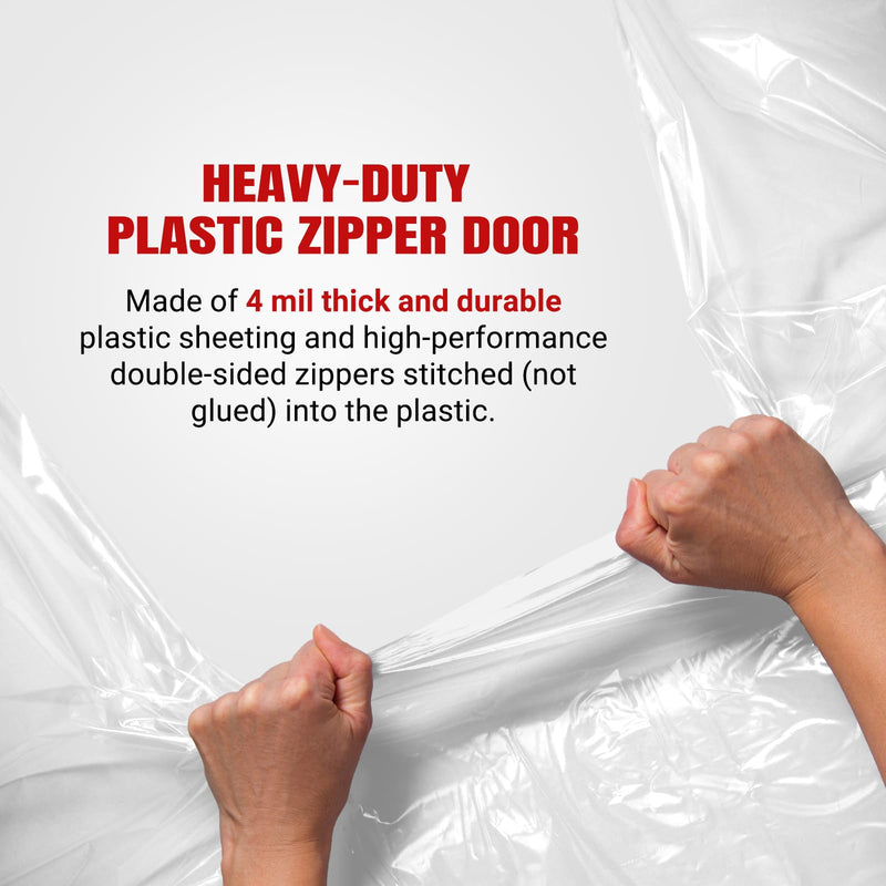 (2-Pack) 4 ft x 7 ft Plastic Zipper Door Dust Protector (Red Zippers) - Heavy-Duty Plastic Sheeting with Zipper Door Dust Protection - Easy to Install and Remove - Includes 3 cm x 10 m Gaffer Tape 2