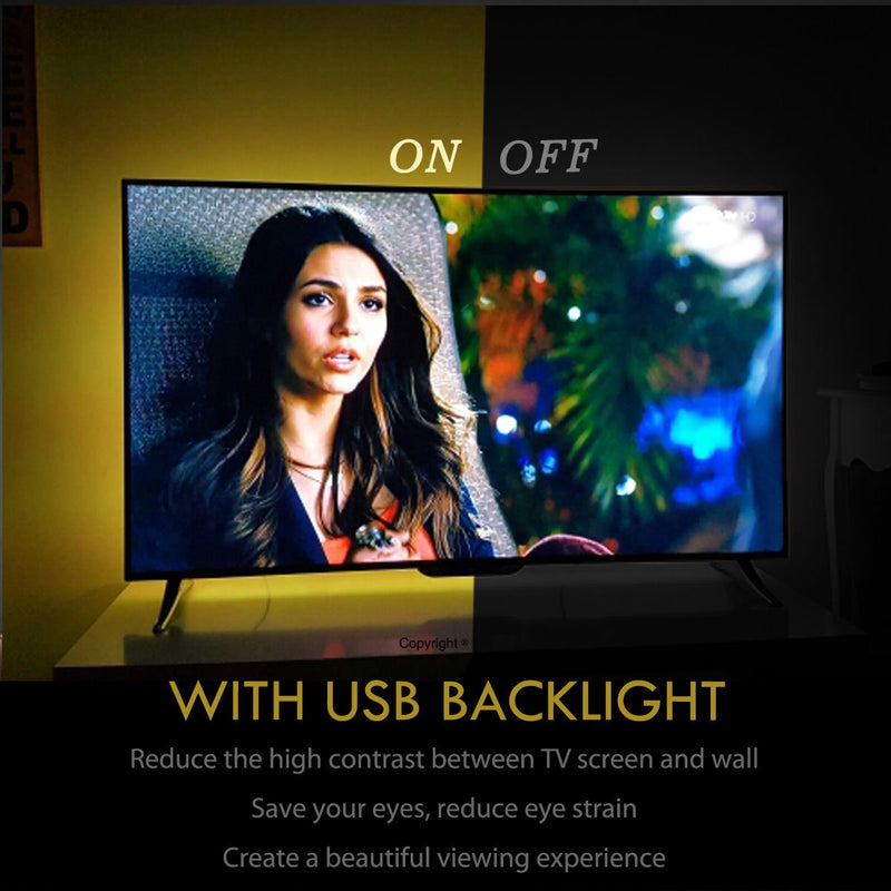 USB TV Backlight Kit for 70 75 80 82 inches Smart TV Monitor HDTV Work Space Decor - Cover 4/4 Sides Behind TV Background Lights Ambient Mood Lighting For 70-82 inch TV