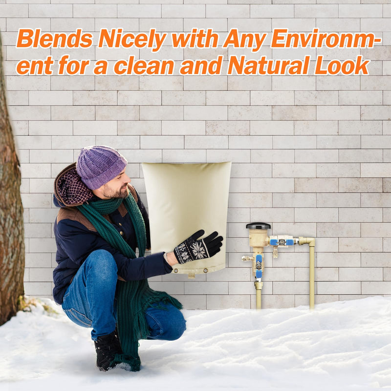 Backflow Preventer Pipe Insulation Cover (5°F) - Irrigation Sprinkler Valve Insulated Pouch - Water Well Pump Cover - Sturdy 5 Layers for Winter Freeze Protection, 16" W x 20" H, Beige 16"W x 20"H