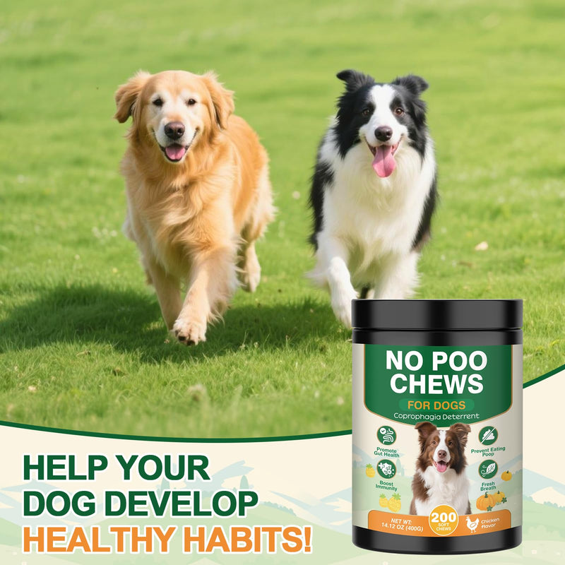 200 Chew No Poo Chews for Dogs-Coprophagia Stool Eating Deterrent-Stop Eating Poop for Canine- Dogs Poop Eat Deterrent Supplement with Probiotics&Digestive Enzymes Breath Aid Support-Chicken Chicken