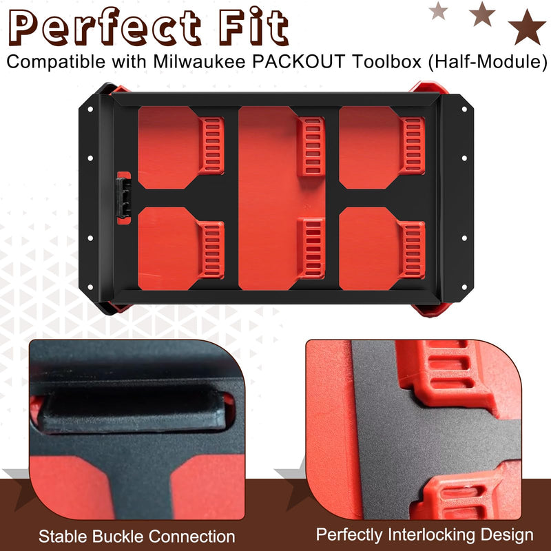 Packout Mounting Plate Compatible with Milwaukee Packout Toolbox, Aluminum Packout Mounting Plate Accessory Storage Toolbox on Wall or Truck Bed Floor(Half Plate)