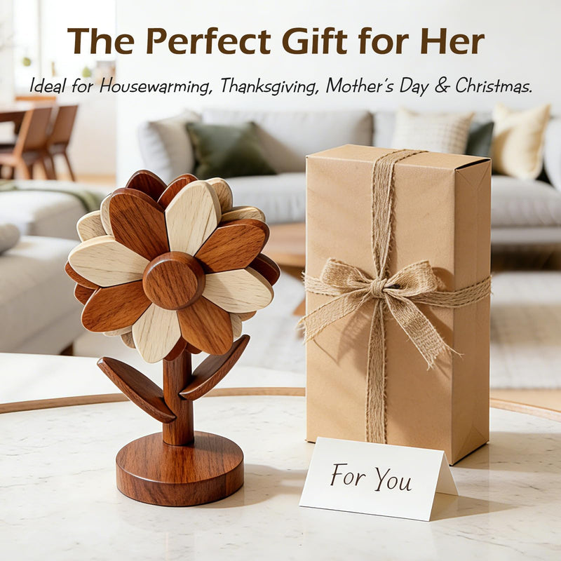 Wooden Trivets for Hot Dishes - Set of 5, Foldable Sunflower-Shaped, Thick Hot Pads for Countertops, Ceramic Pots, Farmhouse Kitchen Decor, Housewarming Gifts (Walnut & Beech Wood) Walnut & Beech Wood