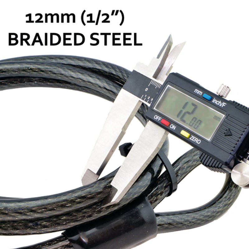 Lumintrail 12mm (1/2 inch) Heavy-Duty Security Cable, Vinyl Coated Braided Steel with Sealed Looped Ends (4', 7', 10', 15' or 30') (4-FT) 4-FT