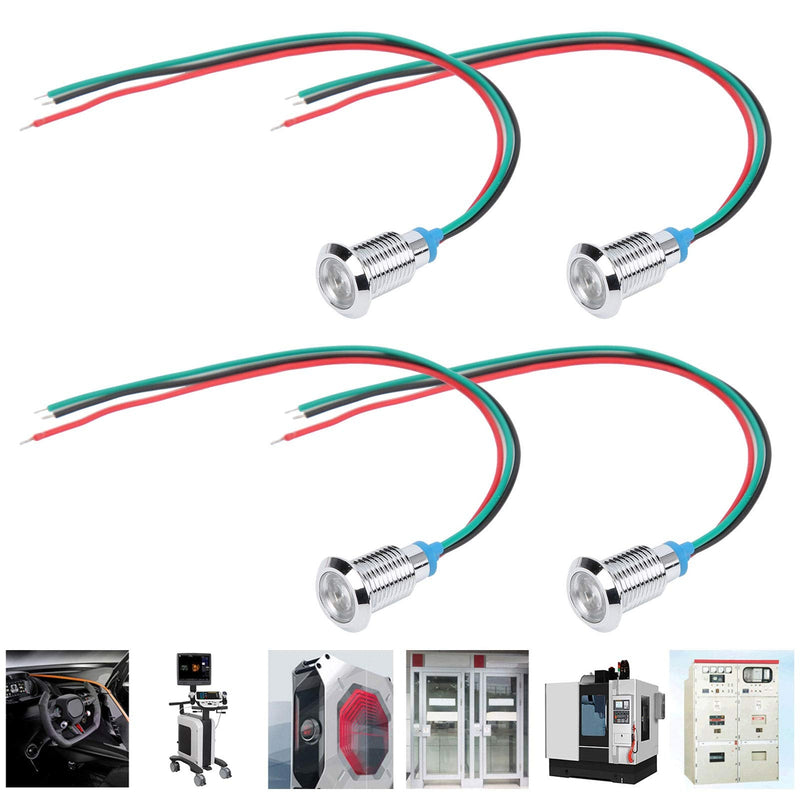 Hilitand 4 Sets Common Anode Round LEDs, 10mm Pre‑Wired Color LED Waterproof Indicator Light 12‑24V(Red and Green) Red and Green