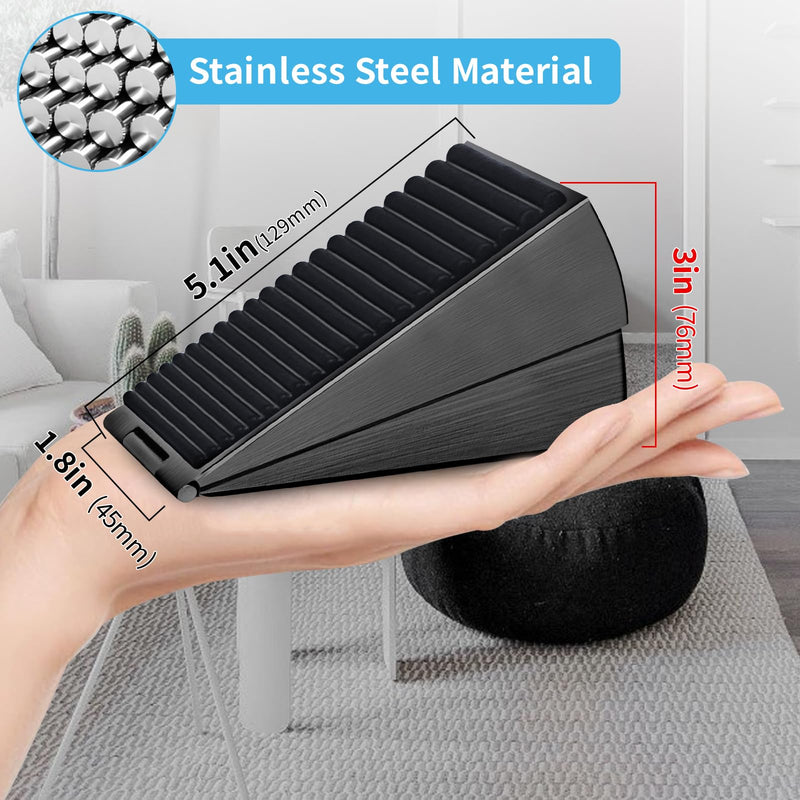 Strongest Adjustable Spring Loaded Large Door Stopper - Heavy Duty Tall Door Stop Wedge Door Stoppers for Bottom of Door, Tall up to 3 in Doorstop Stainless steels Made Suits Any Heavy Door 1 Pack Black