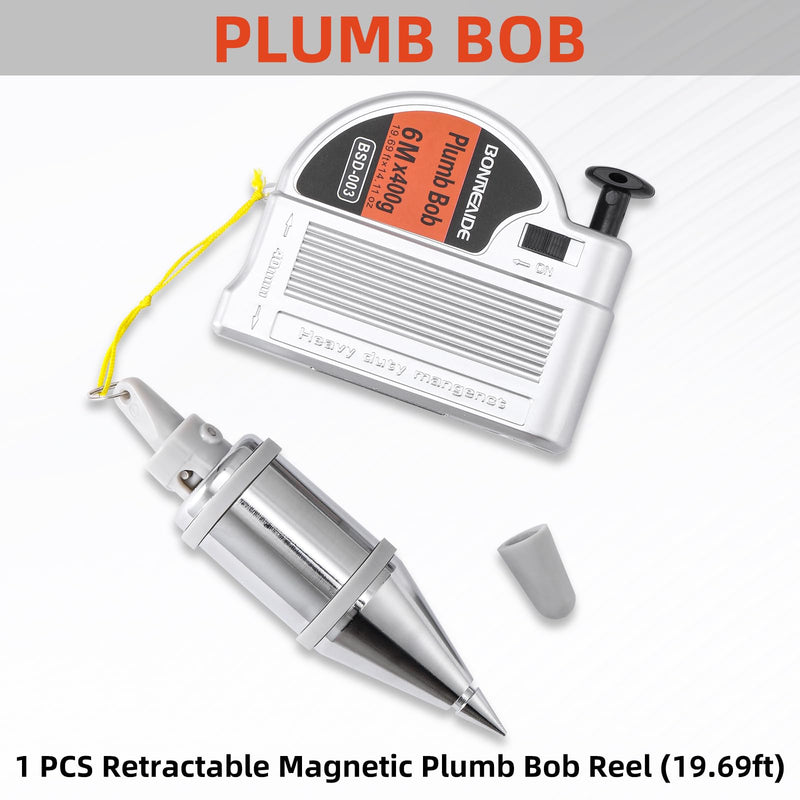 Retractable Plumb Bob Tool for Construction Industry Assignments, 14 oz(400g) Magnetic Plumb Bobs with 19 ft, Can Automatically Stretch the Line & Quickly Stabilize