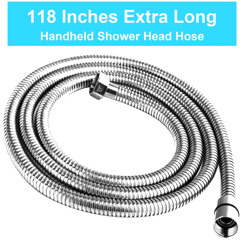 Shower Hose, 118 Inches Shower Hose Extra Long, Premium 304 Stainless Steel Shower Head Hose, Flexible Hand Held Shower Hose Extension, Universal Shower Hose Replacement G1/2 Threaded Insert and Nut - NewNest Australia