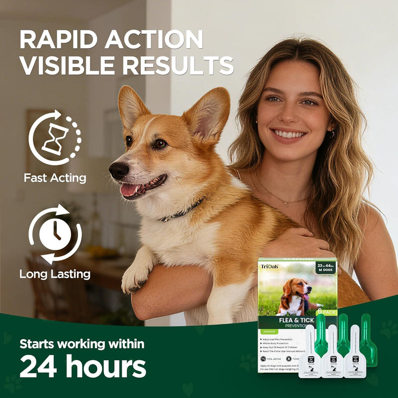 Flea and Tick for Medium Dogs, 6 Doses Helps Dogs 23-44 lbs, Waterproof, Fast 6 Pack