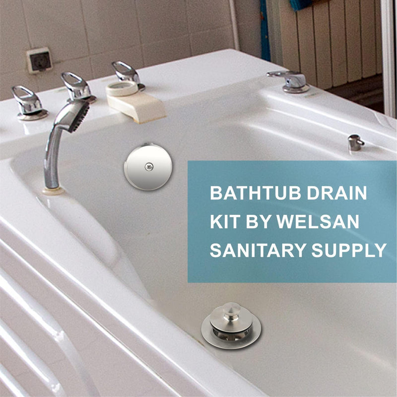 Tub Drain and Overflow Kit with Single Hole Overflow Faceplate, Welsan Universal Lift & Turn Bathtub Drain Kit with Fine/Coarse Thread Conversion Twist Trim Kit Assembly-Brushed Nickel Brushed