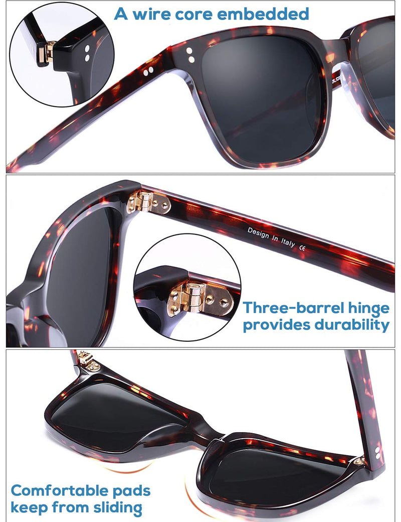 CARFIA Polarized Men's Sunglasses UV400 Protection for Driving Fishing Cool Man Acetate Shades CA5354L 1. Tortoise Frame Grey Lens Multicolor