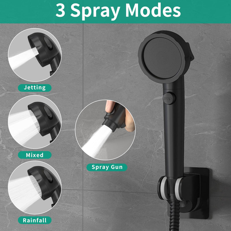 Sink Hose Sprayer Attachment for Faucet, 3 Mode Shower Head Attaches to Tub Faucet with 5 Adapters, High Pressure Shower Head for Bathtub, Handheld Showerhead with Filter (Black) Black