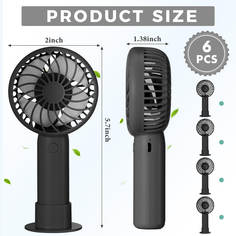 6 Pcs Mini Powerful Handheld Fan 3 Speed Personal Small Portable Rechargeable Fan with Base USB for Women Eyelash Makeup Office Travel Beach Indoor Outdoor (Black) 6 Black