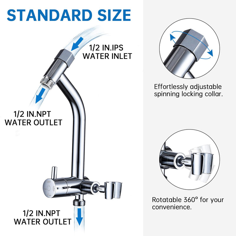 G-Promise All Metal Shower Diverter with Low Handheld Holder, 3-Way Diverter Valve with Pause Mode for Handheld and Fixed Shower Head, 4-Settings Universal Bathing System Replacement Part(Chrome) Polished Chrome