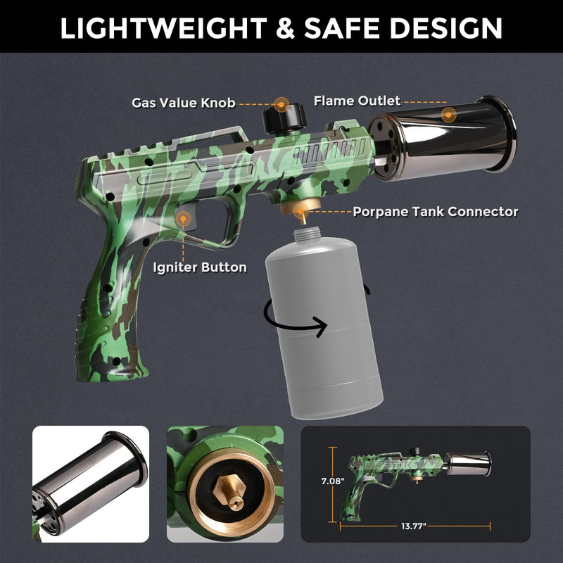 Propane Torch Gun 3272°F/1800℃ Adjustable Flame (Tank Not Included) | Lightweight Safe Handheld Torch for Cooking, Camping, DIY Repairs & Outdoor Use, Propane Tank Not Included