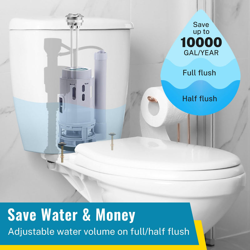 Saillong 3 Inch Dual Flush Valve Replacement Kit with Top Push Button, Tank to Bowl Gasket and Bolts, Toilet Repair Kit Inside Tank for 2 Piece Toilet, Easy to Install(1 Pack) 1