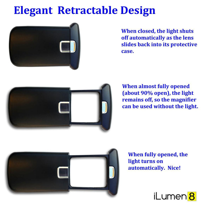Best Pocket Magnifying Glass by iLumen8-3X Small Magnifier with Lights. Great for Seniors, Kids, Travel. Fits into Purse or Pocket Read Maps, Menu, Jewelry, Coins Hobby Stamps. Lighted Low Vision Aid 1 Magnifier